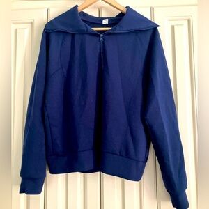 Anrabess Rayon Blend Dark Blue Quarter Zip Sweatshirt Size S